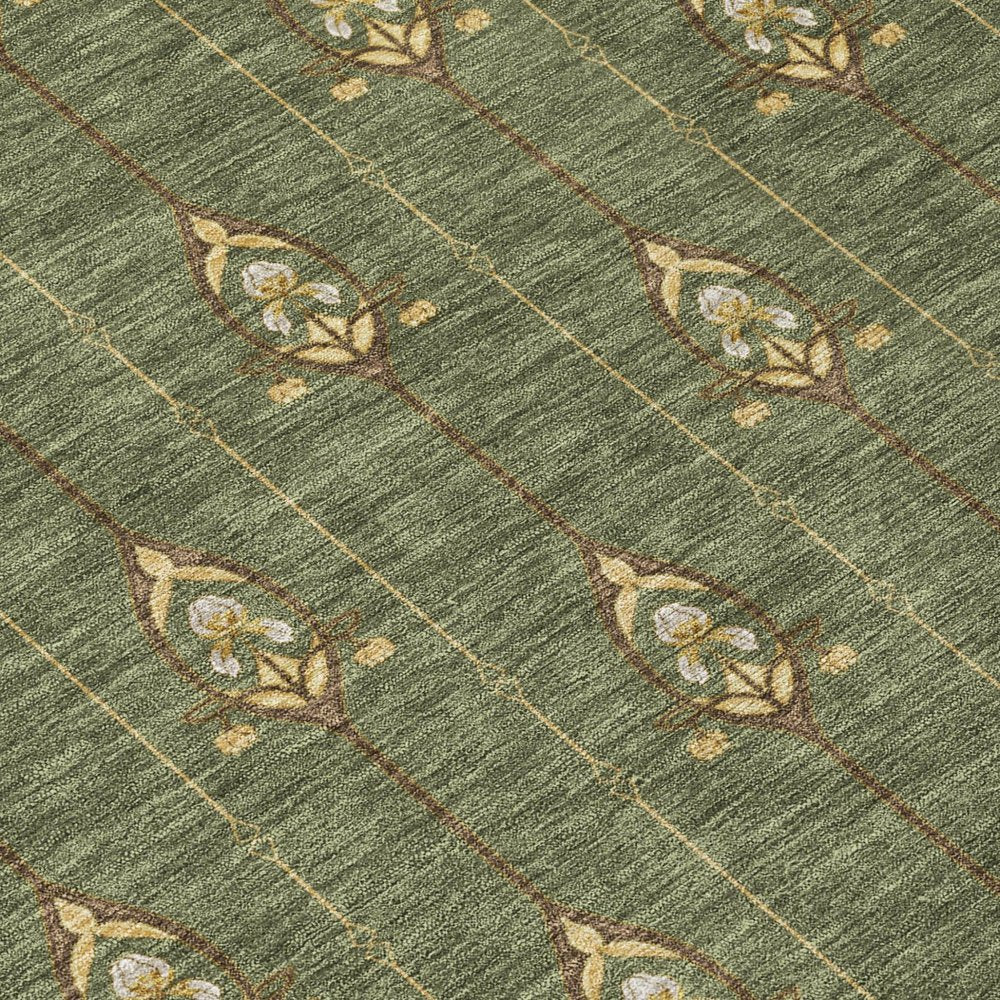 8' Olive Green And Brown Round Geometric Washable Indoor Outdoor Area Rug HomeRoots