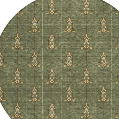 8' Olive Green And Brown Round Geometric Washable Indoor Outdoor Area Rug HomeRoots