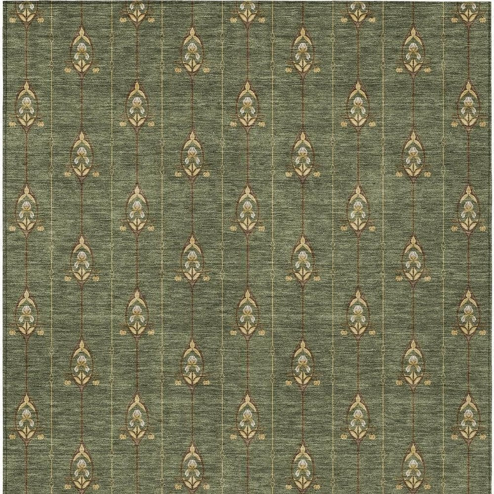 8' X 10' Olive Green And Brown Geometric Washable Indoor Outdoor Area Rug HomeRoots