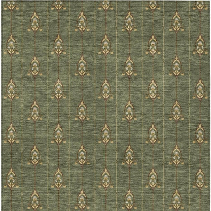 8' X 10' Olive Green And Brown Geometric Washable Indoor Outdoor Area Rug HomeRoots