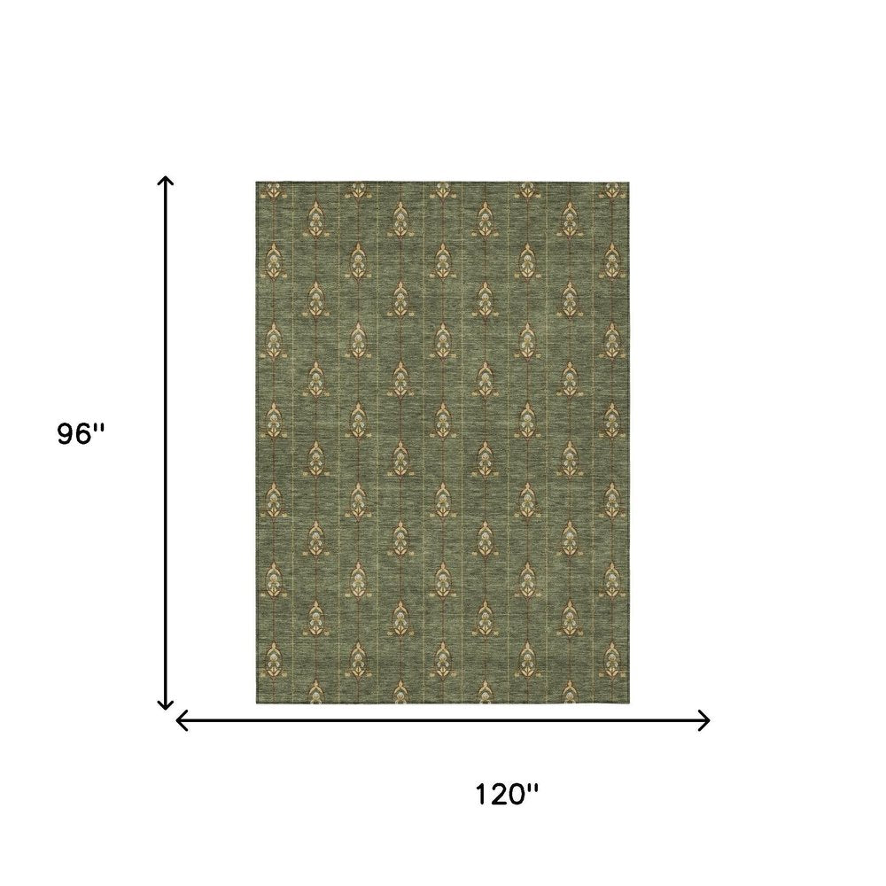 8' X 10' Olive Green And Brown Geometric Washable Indoor Outdoor Area Rug HomeRoots