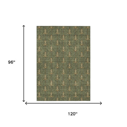 8' X 10' Olive Green And Brown Geometric Washable Indoor Outdoor Area Rug HomeRoots