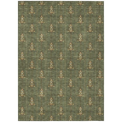 8' X 10' Olive Green And Brown Geometric Washable Indoor Outdoor Area Rug HomeRoots