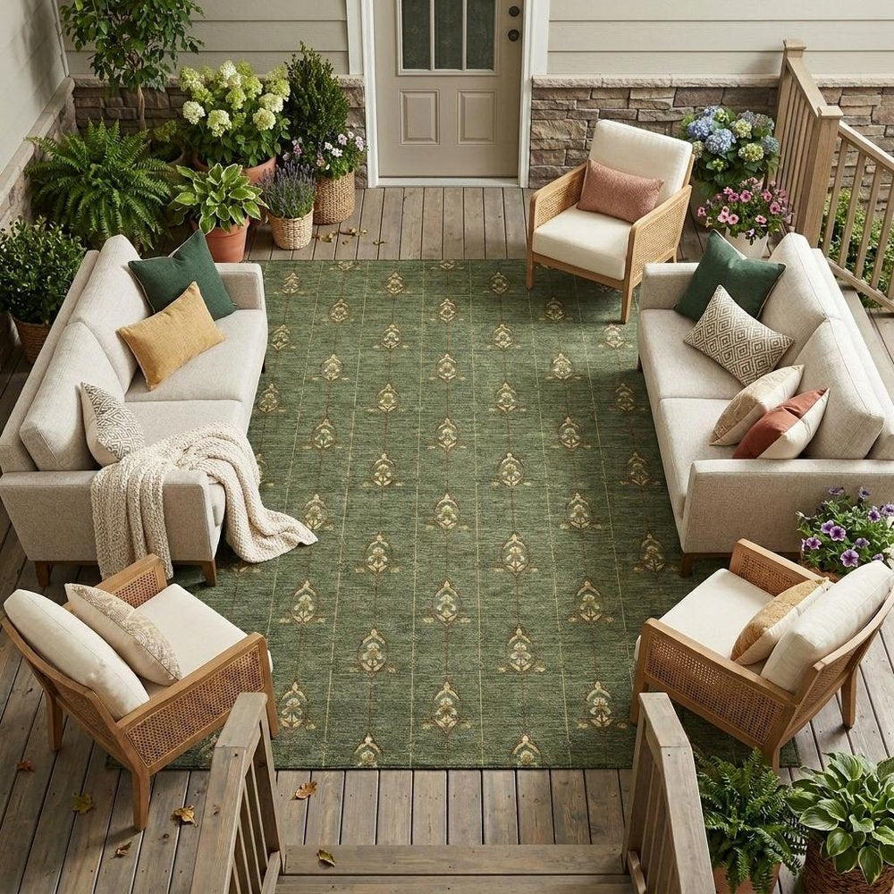 8' X 10' Olive Green And Brown Geometric Washable Indoor Outdoor Area Rug HomeRoots