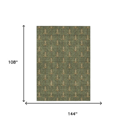 9' X 12' Olive Green And Brown Geometric Washable Indoor Outdoor Area Rug HomeRoots