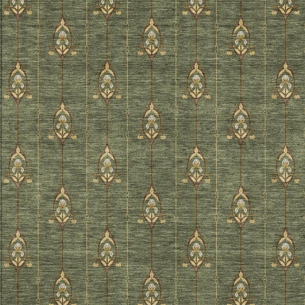 9' X 12' Olive Green And Brown Geometric Washable Indoor Outdoor Area Rug HomeRoots