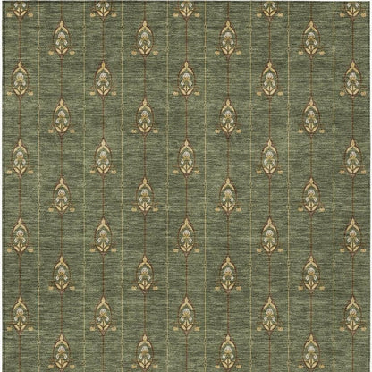 9' X 12' Olive Green And Brown Geometric Washable Indoor Outdoor Area Rug HomeRoots