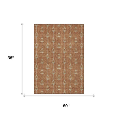 3' X 5' Rust And Linen Geometric Washable Indoor Outdoor Area Rug HomeRoots