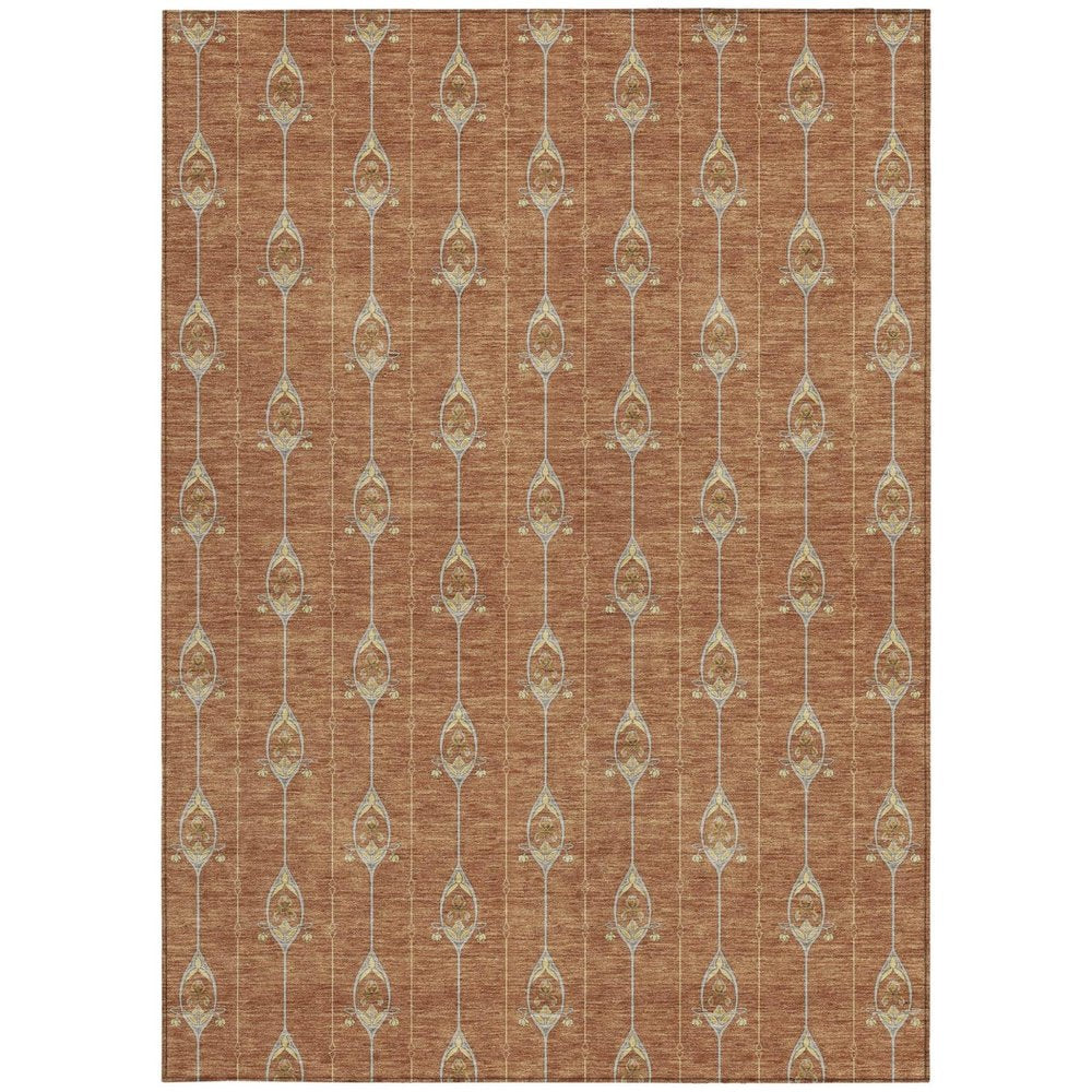 3' X 5' Rust And Linen Geometric Washable Indoor Outdoor Area Rug HomeRoots