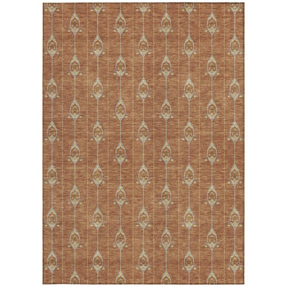 3' X 5' Rust And Linen Geometric Washable Indoor Outdoor Area Rug HomeRoots