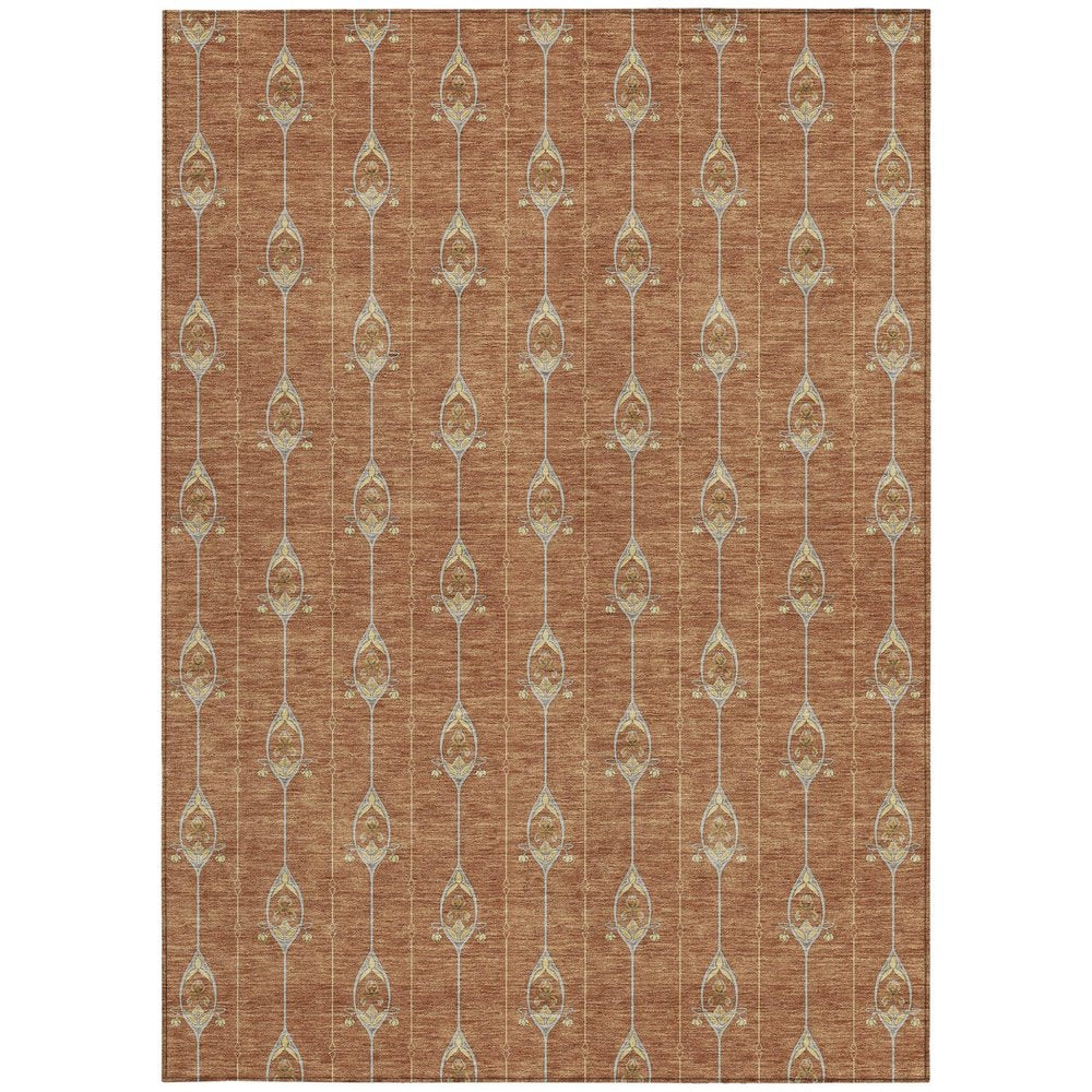 3' X 5' Rust And Linen Geometric Washable Indoor Outdoor Area Rug HomeRoots