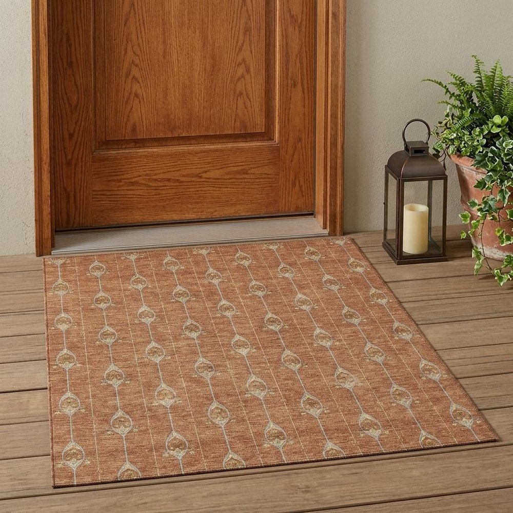 3' X 5' Rust And Linen Geometric Washable Indoor Outdoor Area Rug HomeRoots