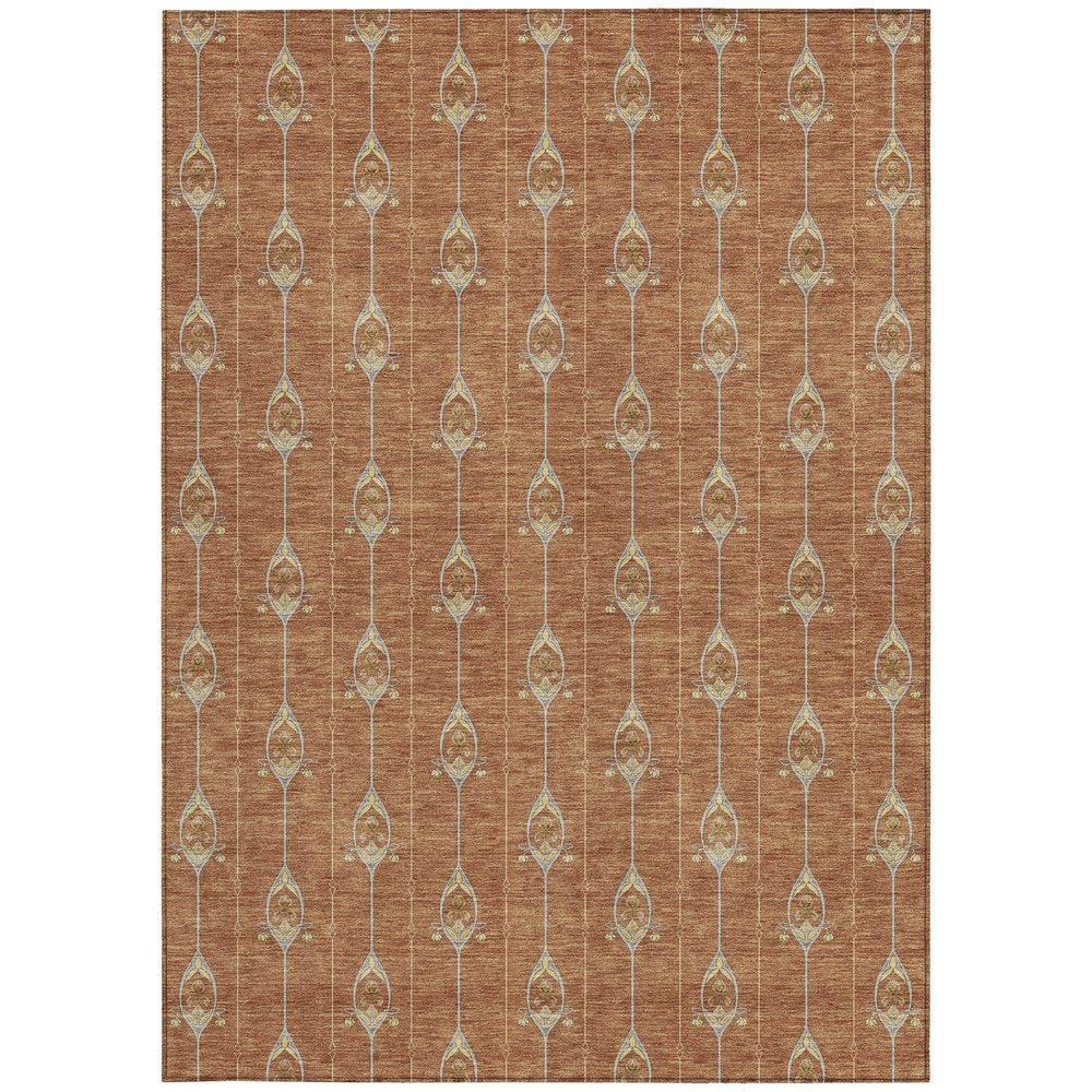 5' X 8' Rust And Linen Geometric Washable Indoor Outdoor Area Rug HomeRoots