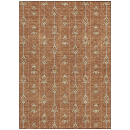 5' X 8' Rust And Linen Geometric Washable Indoor Outdoor Area Rug HomeRoots