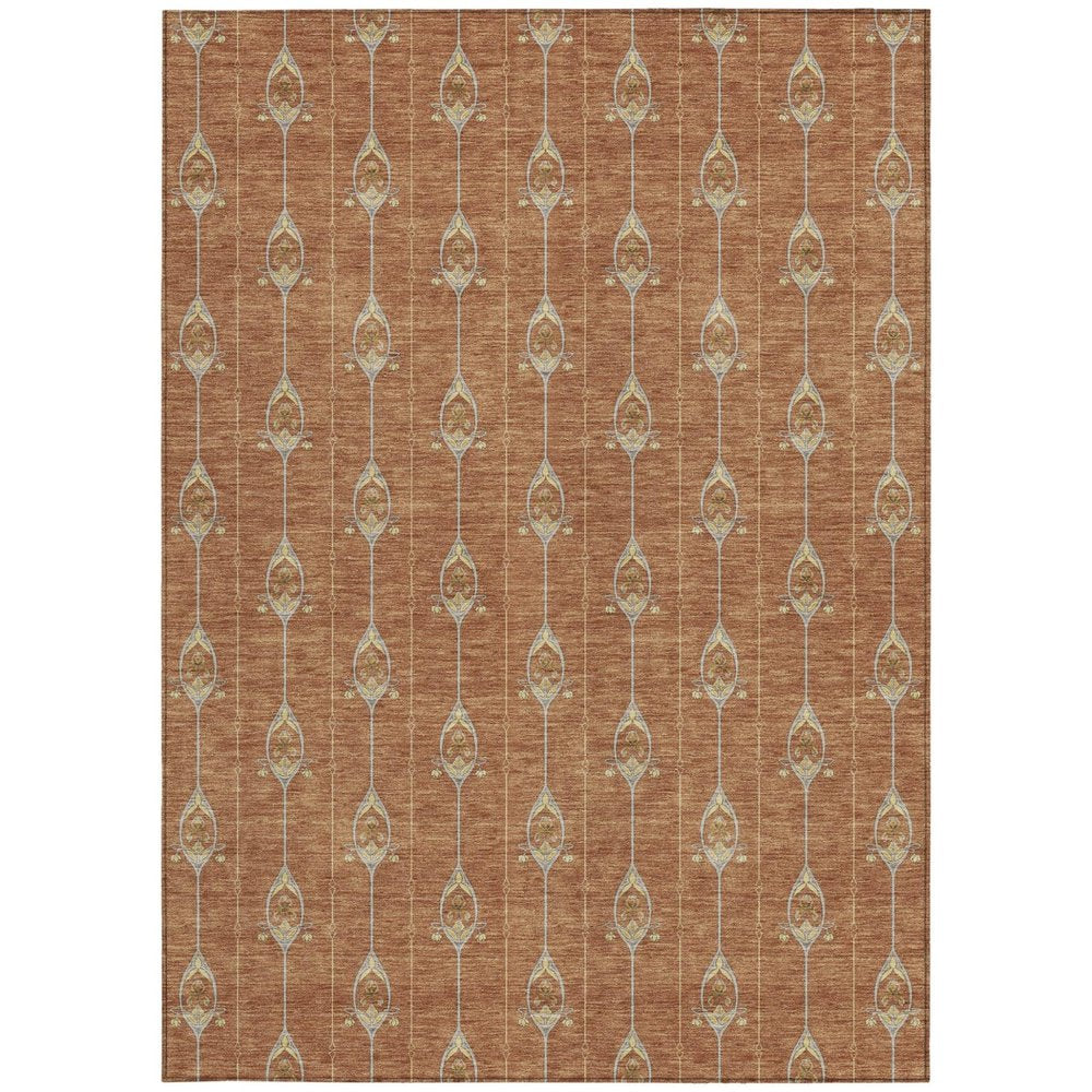 5' X 8' Rust And Linen Geometric Washable Indoor Outdoor Area Rug HomeRoots
