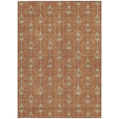 5' X 8' Rust And Linen Geometric Washable Indoor Outdoor Area Rug HomeRoots