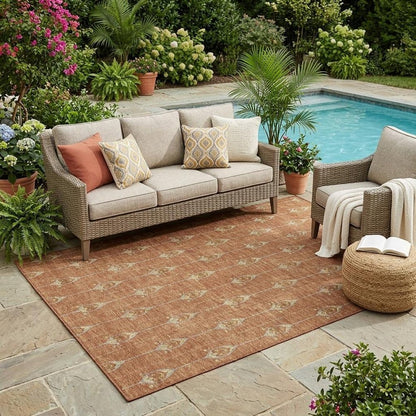 5' X 8' Rust And Linen Geometric Washable Indoor Outdoor Area Rug HomeRoots