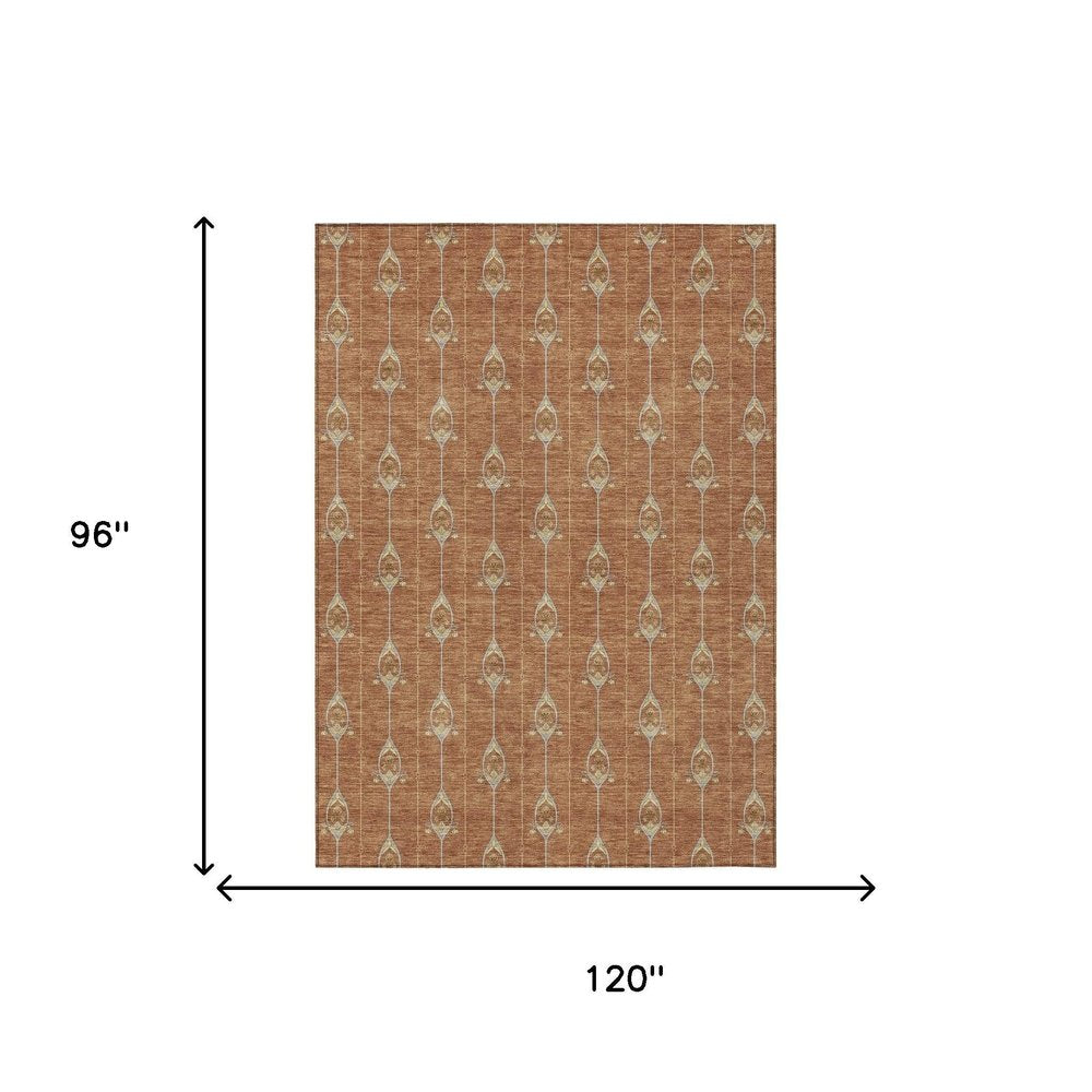 8' X 10' Rust And Linen Geometric Washable Indoor Outdoor Area Rug HomeRoots