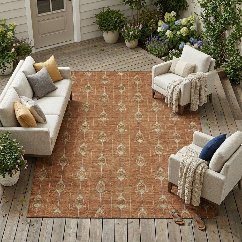 8' X 10' Rust And Linen Geometric Washable Indoor Outdoor Area Rug HomeRoots
