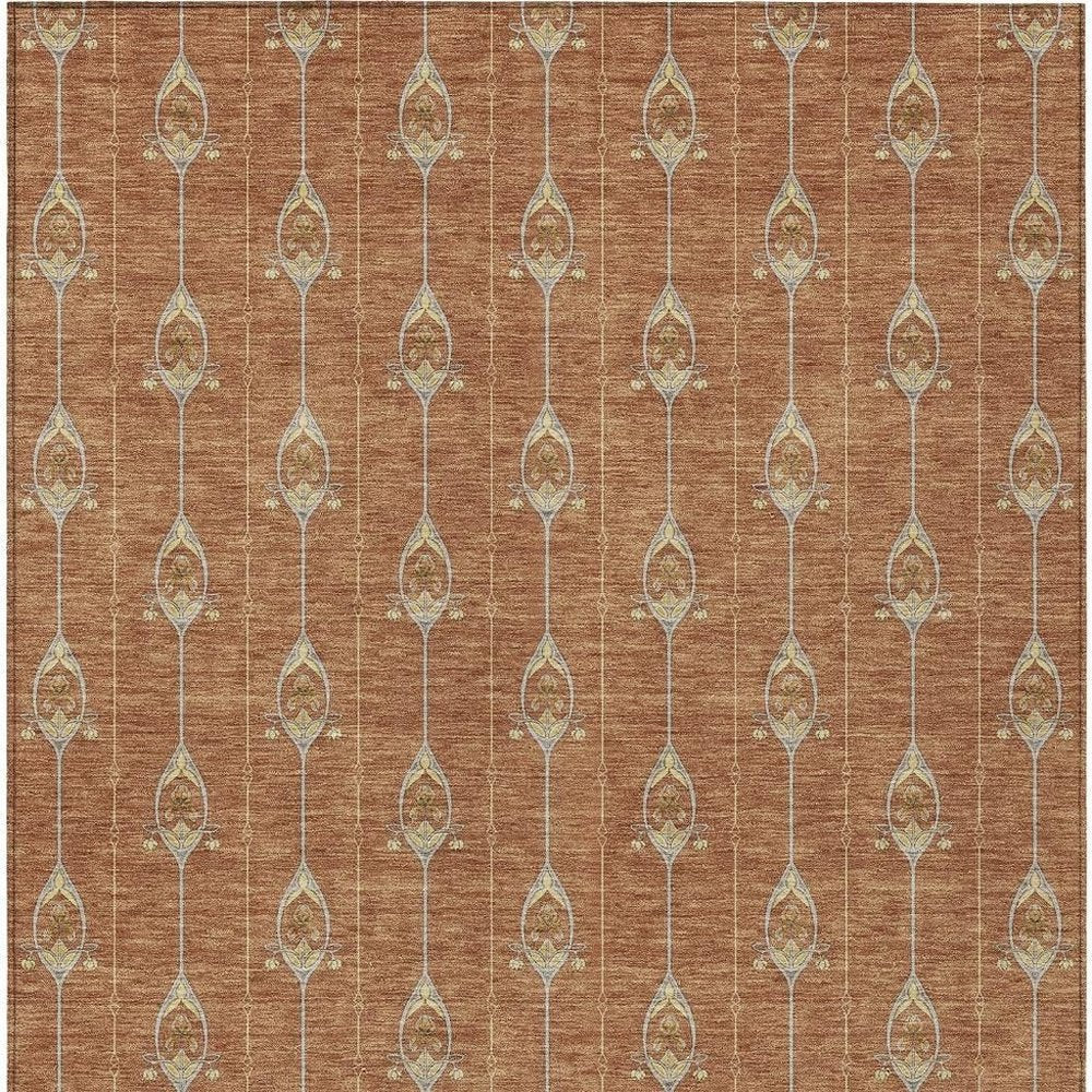 9' X 12' Rust And Linen Geometric Washable Indoor Outdoor Area Rug HomeRoots
