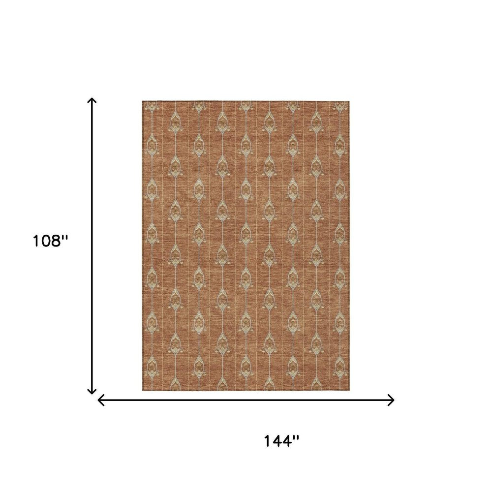 9' X 12' Rust And Linen Geometric Washable Indoor Outdoor Area Rug HomeRoots