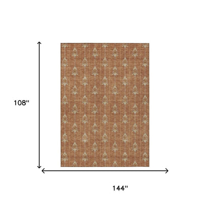 9' X 12' Rust And Linen Geometric Washable Indoor Outdoor Area Rug HomeRoots
