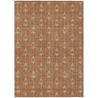 9' X 12' Rust And Linen Geometric Washable Indoor Outdoor Area Rug HomeRoots