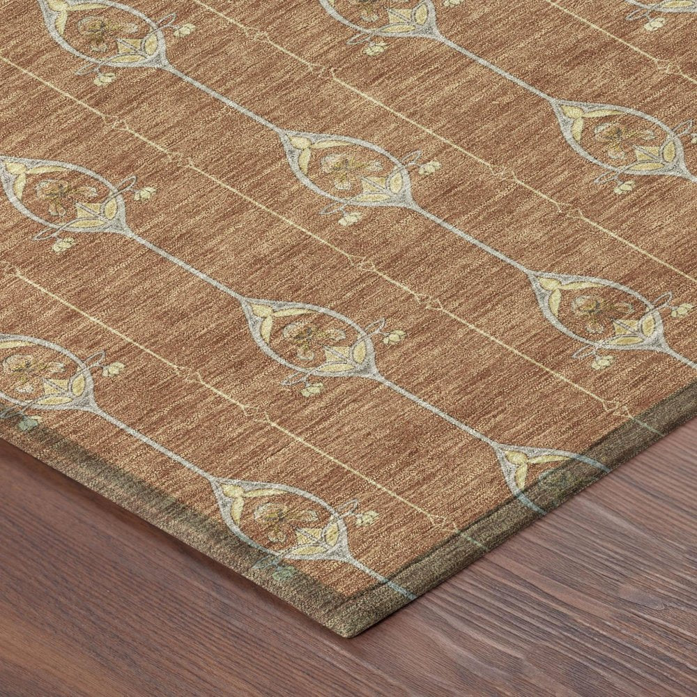 9' X 12' Rust And Linen Geometric Washable Indoor Outdoor Area Rug HomeRoots