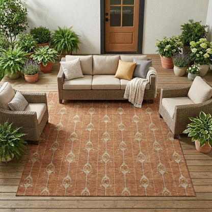 9' X 12' Rust And Linen Geometric Washable Indoor Outdoor Area Rug HomeRoots
