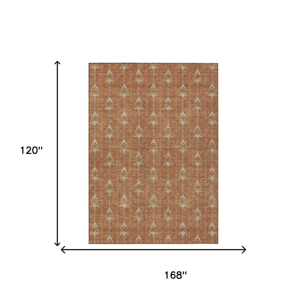 10' X 14' Rust And Linen Geometric Washable Indoor Outdoor Area Rug HomeRoots