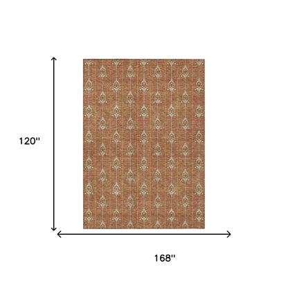 10' X 14' Rust And Linen Geometric Washable Indoor Outdoor Area Rug HomeRoots