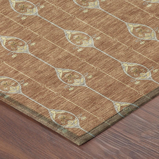10' X 14' Rust And Linen Geometric Washable Indoor Outdoor Area Rug HomeRoots