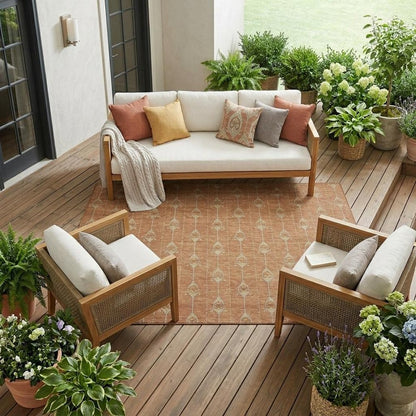 10' X 14' Rust And Linen Geometric Washable Indoor Outdoor Area Rug HomeRoots