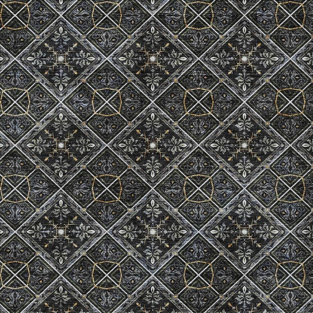 3' X 5' Black And Green Geometric Washable Indoor Outdoor Area Rug HomeRoots
