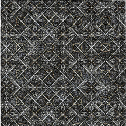 3' X 5' Black And Green Geometric Washable Indoor Outdoor Area Rug HomeRoots