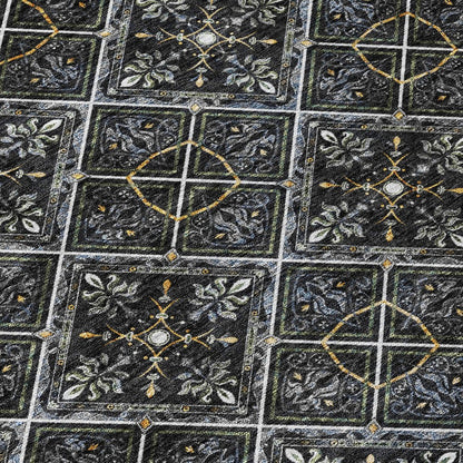 3' X 5' Black And Green Geometric Washable Indoor Outdoor Area Rug HomeRoots