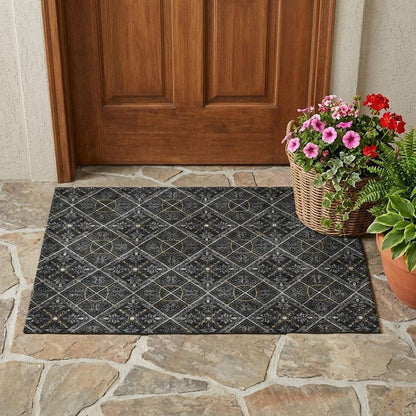 3' X 5' Black And Green Geometric Washable Indoor Outdoor Area Rug HomeRoots