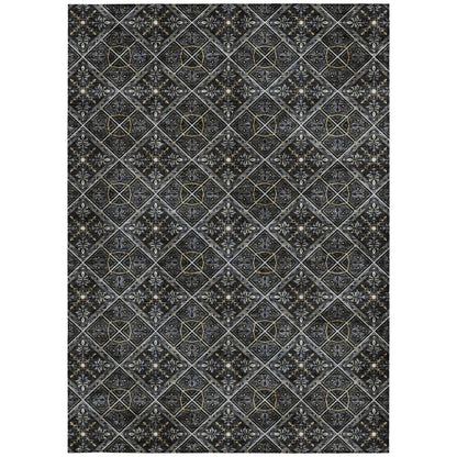 5' X 8' Black And Green Geometric Washable Indoor Outdoor Area Rug HomeRoots