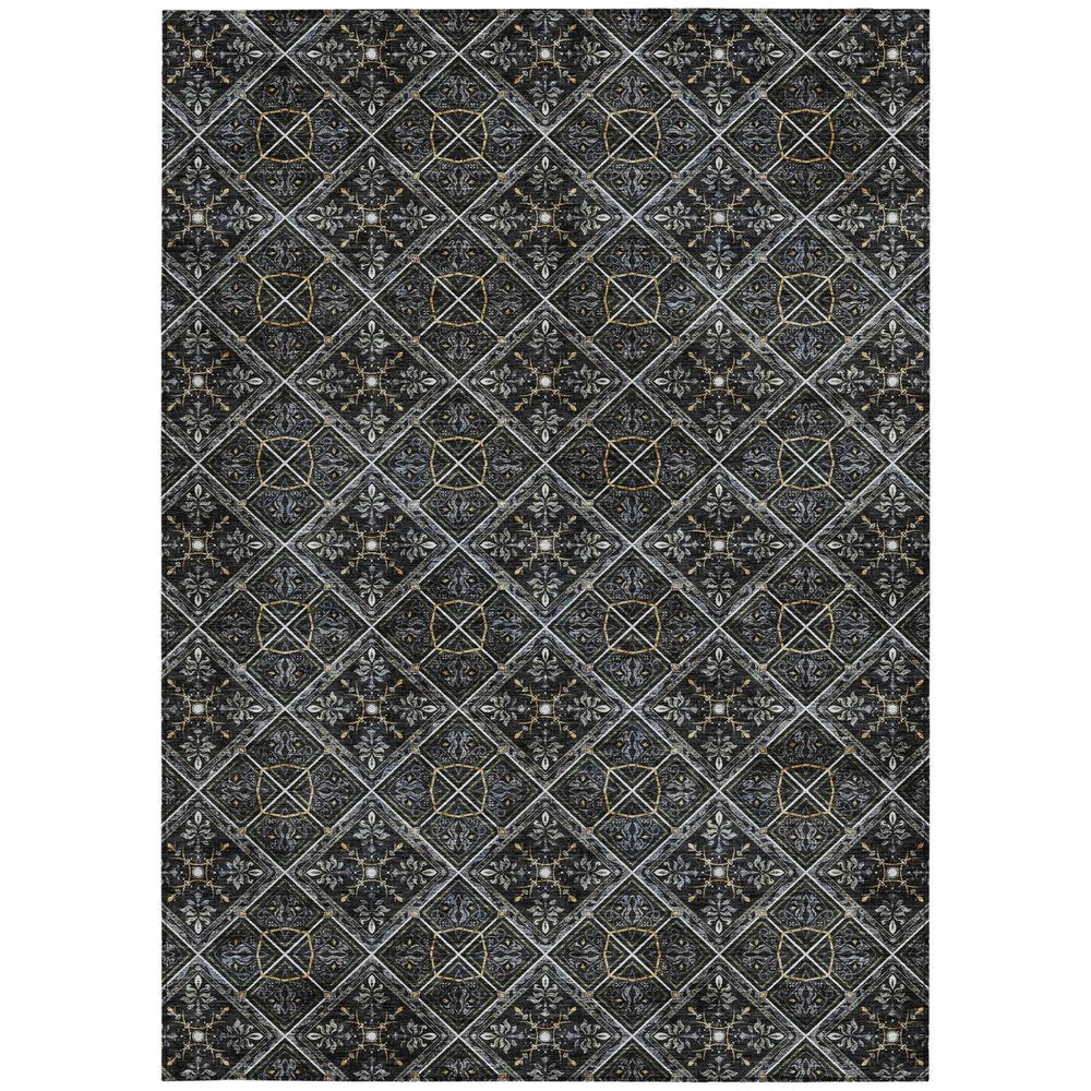 5' X 8' Black And Green Geometric Washable Indoor Outdoor Area Rug HomeRoots