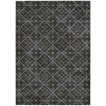 5' X 8' Black And Green Geometric Washable Indoor Outdoor Area Rug HomeRoots