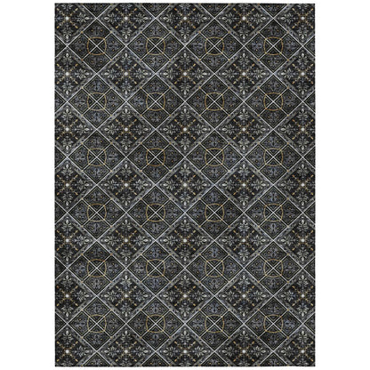 5' X 8' Black And Green Geometric Washable Indoor Outdoor Area Rug HomeRoots