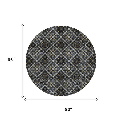 8' Black And Green Round Geometric Washable Indoor Outdoor Area Rug HomeRoots
