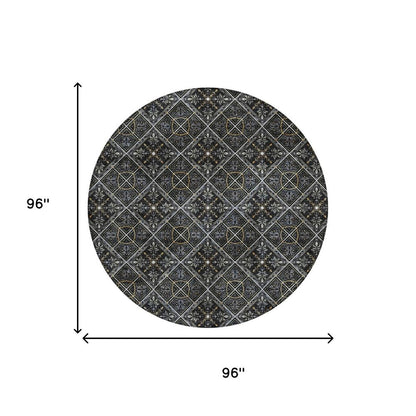8' Black And Green Round Geometric Washable Indoor Outdoor Area Rug HomeRoots