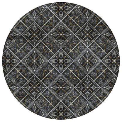 8' Black And Green Round Geometric Washable Indoor Outdoor Area Rug HomeRoots