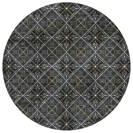 8' Black And Green Round Geometric Washable Indoor Outdoor Area Rug HomeRoots