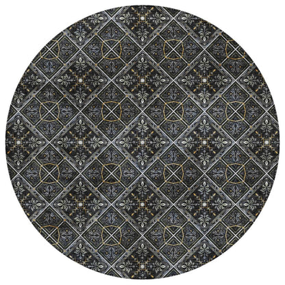 8' Black And Green Round Geometric Washable Indoor Outdoor Area Rug HomeRoots