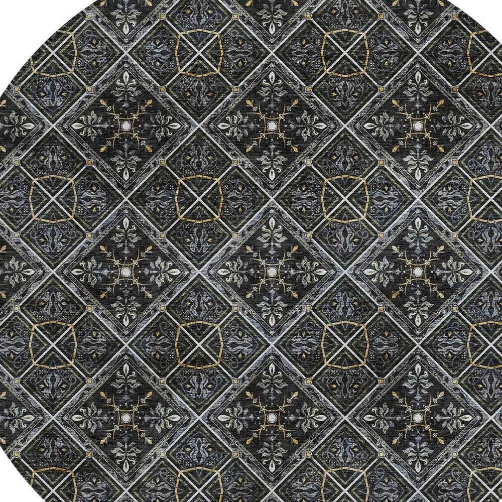 8' Black And Green Round Geometric Washable Indoor Outdoor Area Rug HomeRoots