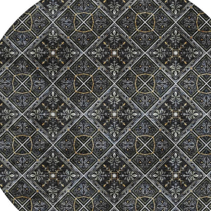 8' Black And Green Round Geometric Washable Indoor Outdoor Area Rug HomeRoots