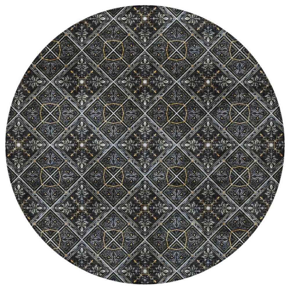 8' Black And Green Round Geometric Washable Indoor Outdoor Area Rug HomeRoots