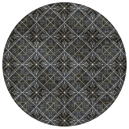 8' Black And Green Round Geometric Washable Indoor Outdoor Area Rug HomeRoots